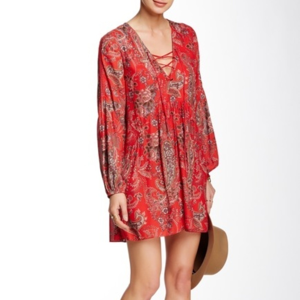 Free People | Red Poppy “Rain or Shine” Mini Dress XS